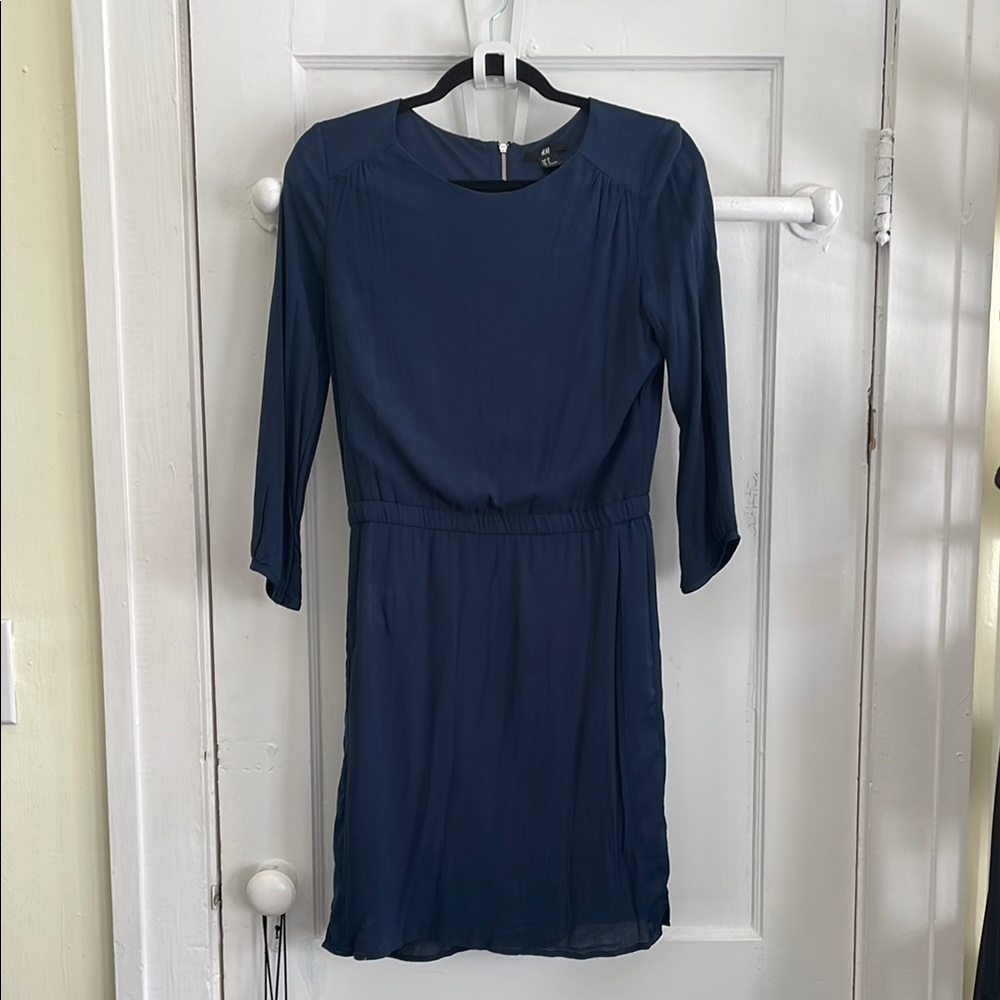 H&M Blue Sheath Dress with 3/4 Sleeves | Size 6 | Dark Blue